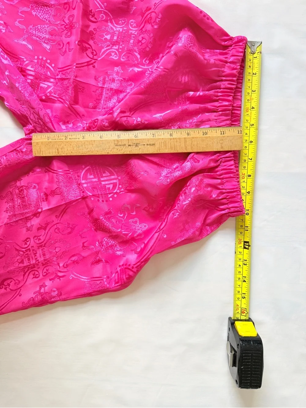 Fuchsia Pink Satin Brocade Tang Suit Pants Youth L